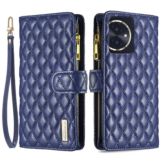 BINFEN COLOR BF Style-15 For Honor 100 5G Cover Leather Wallet Zipper Pocket Cell Phone Case - Blue