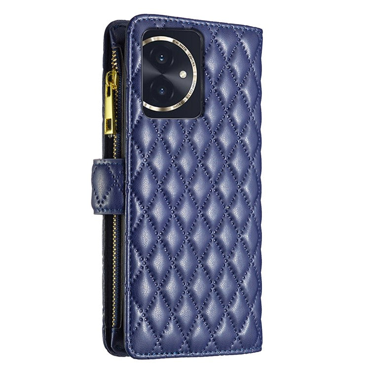 BINFEN COLOR BF Style-15 For Honor 100 5G Cover Leather Wallet Zipper Pocket Cell Phone Case - Blue