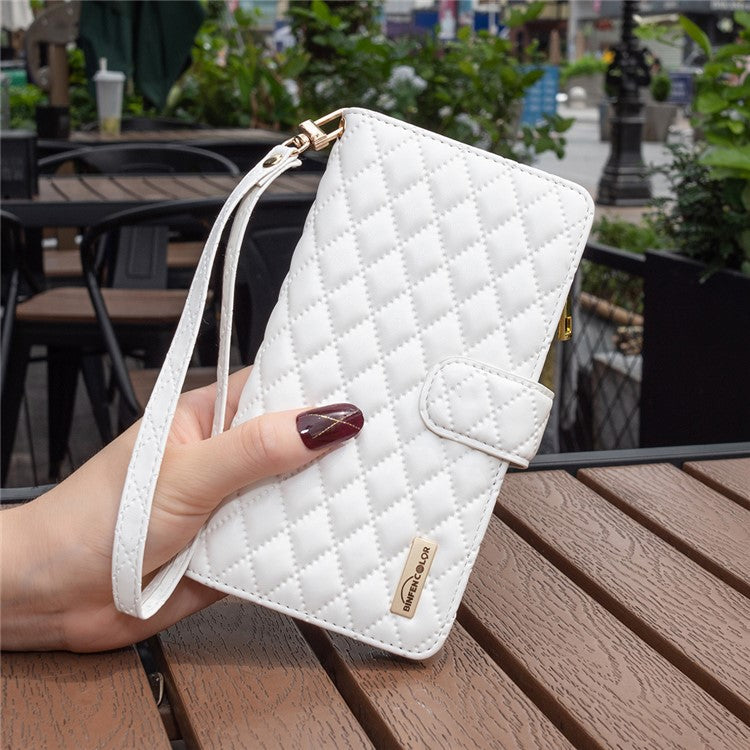 BINFEN COLOR BF Style-15 For Honor 100 5G Cover Leather Wallet Zipper Pocket Cell Phone Case - White