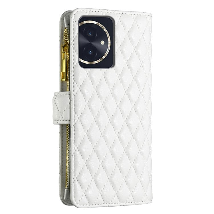 BINFEN COLOR BF Style-15 For Honor 100 5G Cover Leather Wallet Zipper Pocket Cell Phone Case - White