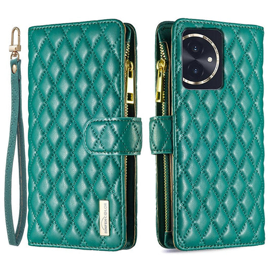 BINFEN COLOR BF Style-15 For Honor 100 5G Cover Leather Wallet Zipper Pocket Cell Phone Case - Green