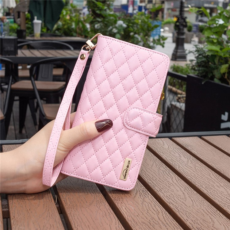 BINFEN COLOR BF Style-15 For Honor 100 5G Cover Leather Wallet Zipper Pocket Cell Phone Case - Pink