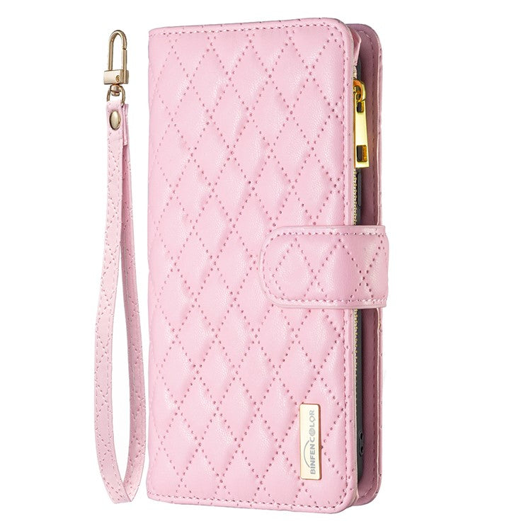 BINFEN COLOR BF Style-15 For Honor 100 5G Cover Leather Wallet Zipper Pocket Cell Phone Case - Pink