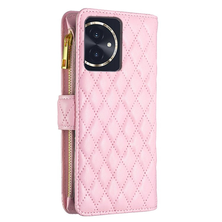 BINFEN COLOR BF Style-15 For Honor 100 5G Cover Leather Wallet Zipper Pocket Cell Phone Case - Pink