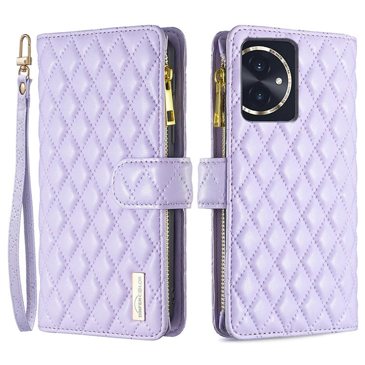 BINFEN COLOR BF Style-15 For Honor 100 5G Cover Leather Wallet Zipper Pocket Cell Phone Case - Purple