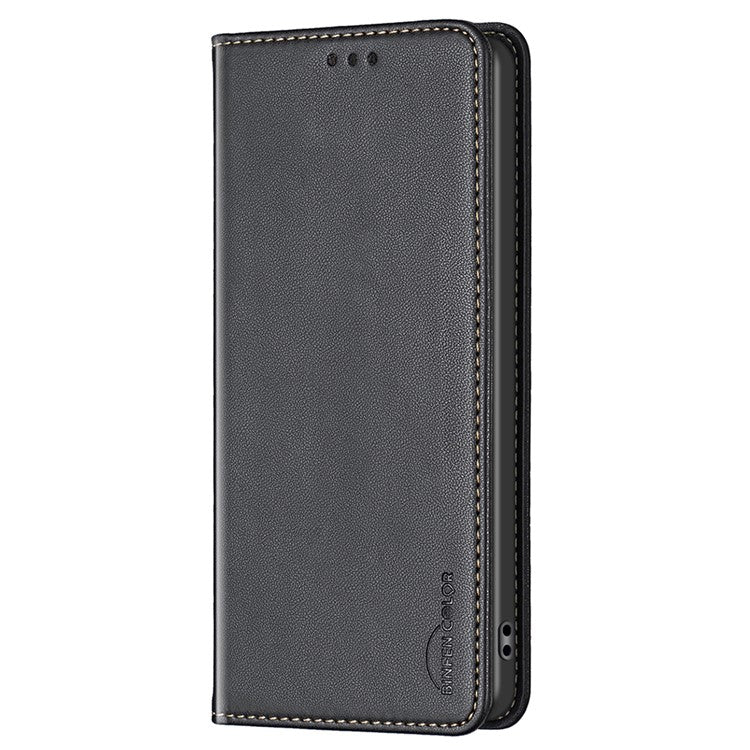 BINFEN COLOR BF18 For Honor 100 5G Cell Phone Case Card Holder Flip Stand Leather Cover - Black