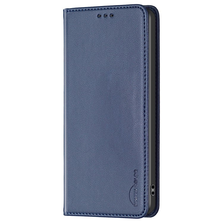 BINFEN COLOR BF18 For Honor 100 5G Cell Phone Case Card Holder Flip Stand Leather Cover - Blue