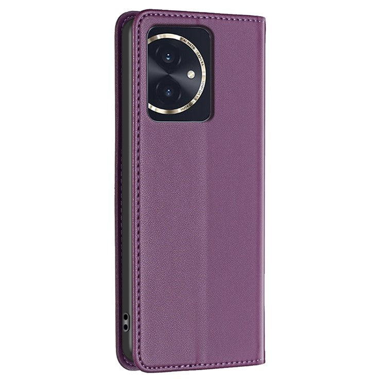 BINFEN COLOR BF18 For Honor 100 5G Cell Phone Case Card Holder Flip Stand Leather Cover - Dark Purple