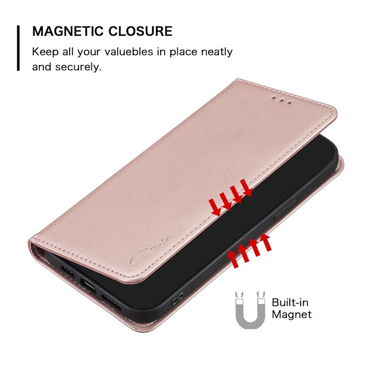 BINFEN COLOR BF18 For Honor 100 5G Cell Phone Case Card Holder Flip Stand Leather Cover - Rose Gold