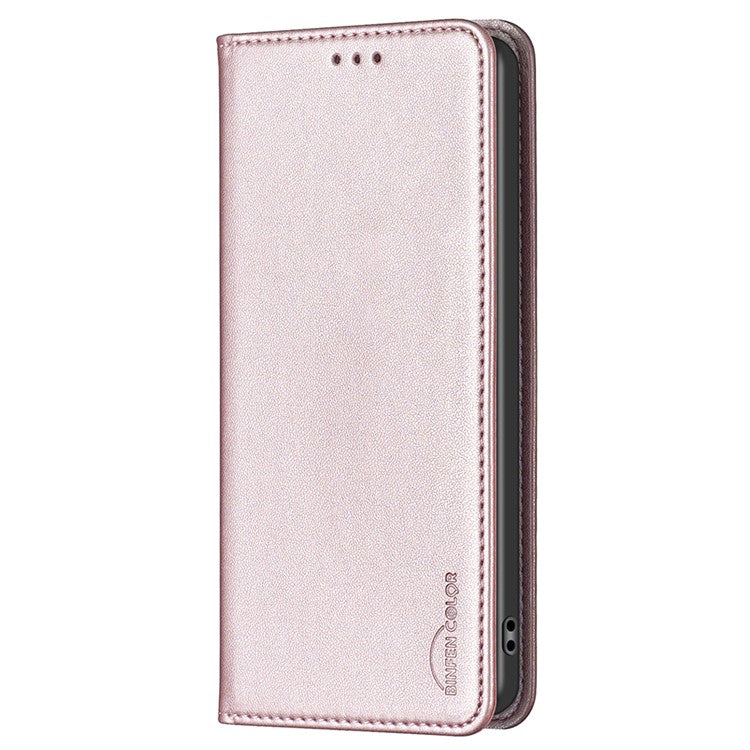 BINFEN COLOR BF18 For Honor 100 5G Cell Phone Case Card Holder Flip Stand Leather Cover - Rose Gold