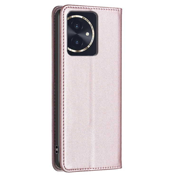 BINFEN COLOR BF18 For Honor 100 5G Cell Phone Case Card Holder Flip Stand Leather Cover - Rose Gold