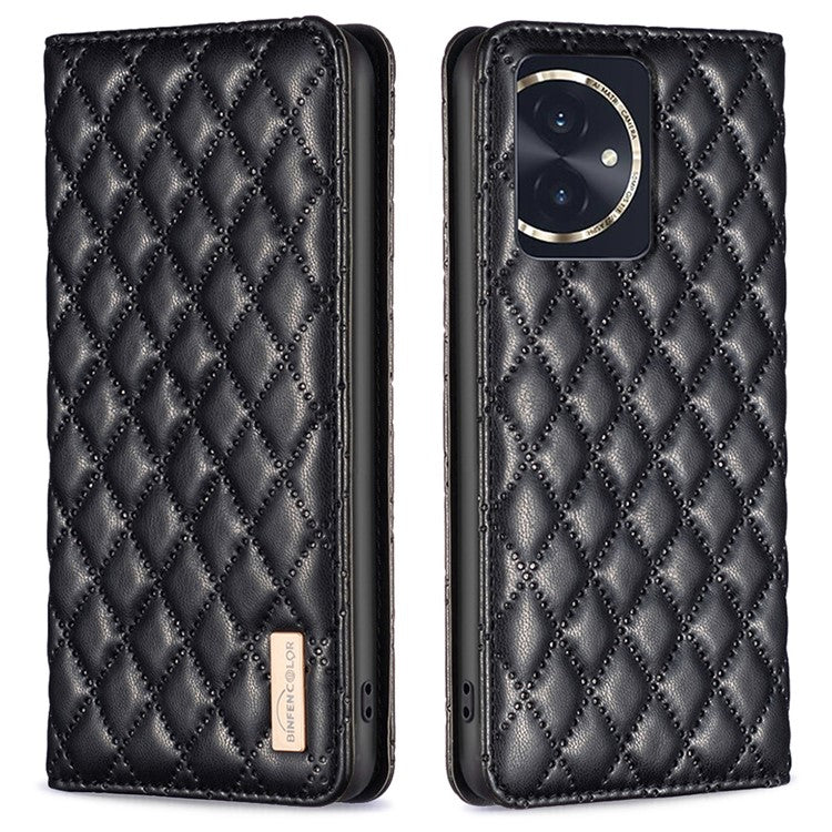 BINFEN COLOR BF Style-16 For Honor 100 5G Cell Phone Case Card Holder Leather Protection Cover - Black