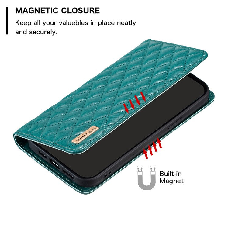 BINFEN COLOR BF Style-16 For Honor 100 5G Cell Phone Case Card Holder Leather Protection Cover - Green