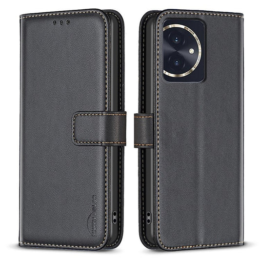 BINFEN COLOR BF17 For Honor 100 5G Cell Phone Case PU Leather Wallet Anti-drop Cover - Black