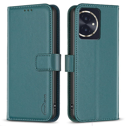 BINFEN COLOR BF17 For Honor 100 5G Cell Phone Case PU Leather Wallet Anti-drop Cover - Green