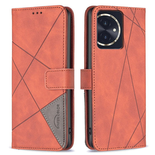 BINFEN COLOR BF05 For Honor 100 5G Cell Phone Case Imprinted Leather Wallet Protective Cover - Brown