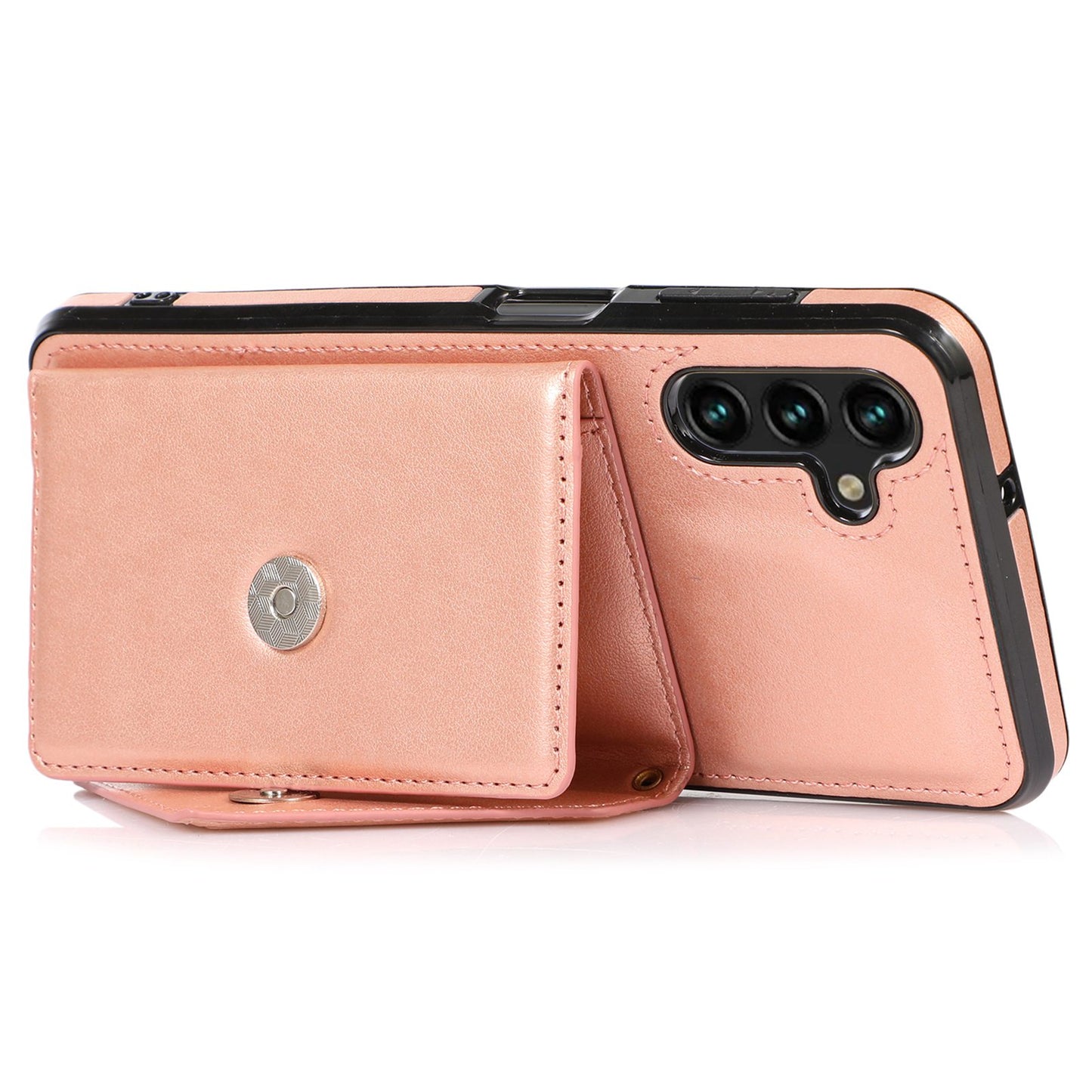 For Samsung Galaxy S24 Case PU Leather Coated TPU Phone Guard Cover with Card Slot - Rose Gold