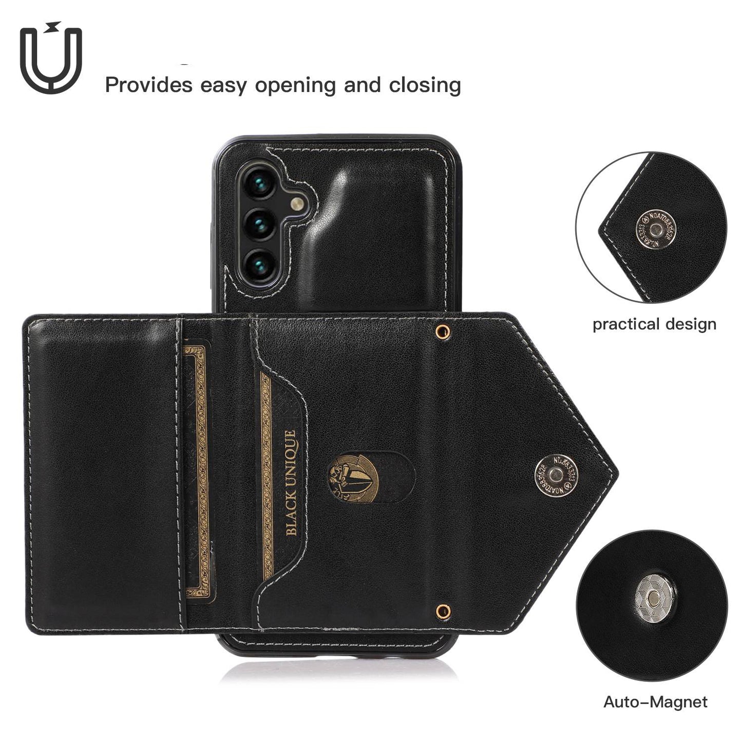 For Samsung Galaxy S24 Case PU Leather Coated TPU Phone Guard Cover with Card Slot - Black