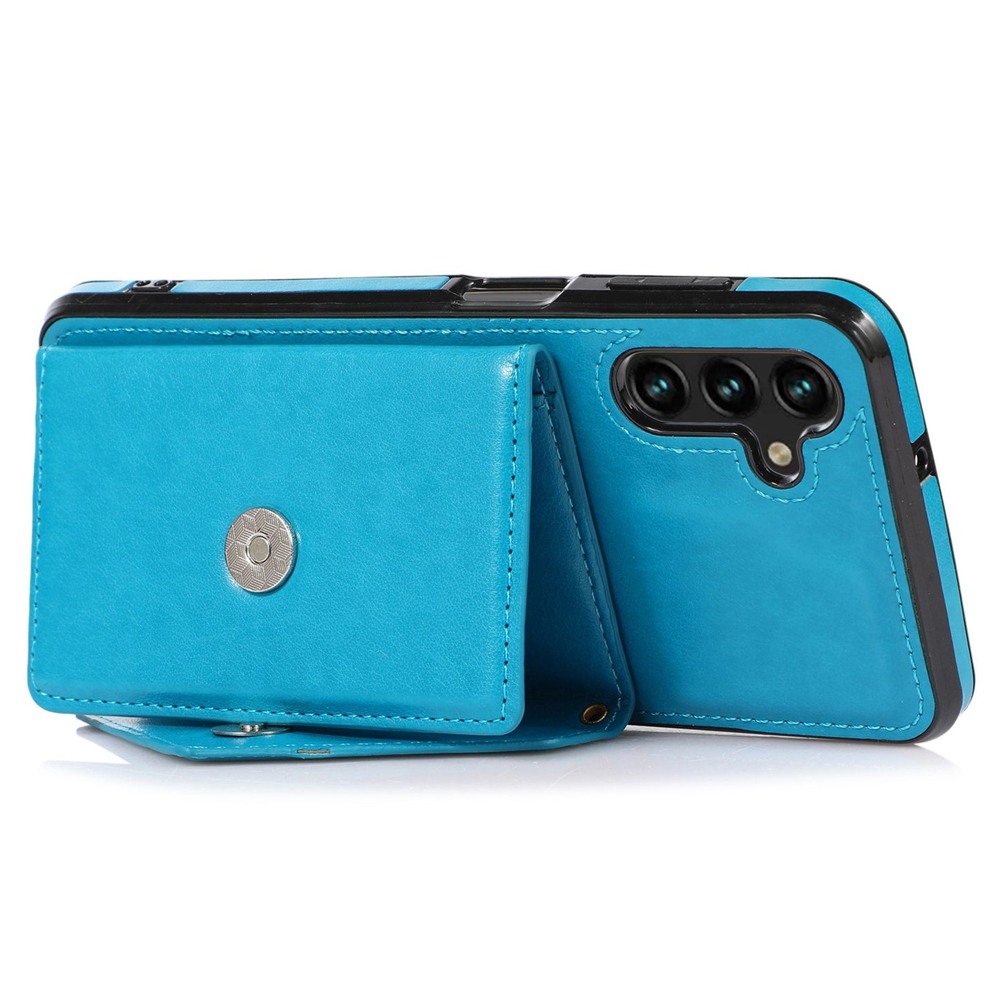 For Samsung Galaxy S24 Case PU Leather Coated TPU Phone Guard Cover with Card Slot - Blue