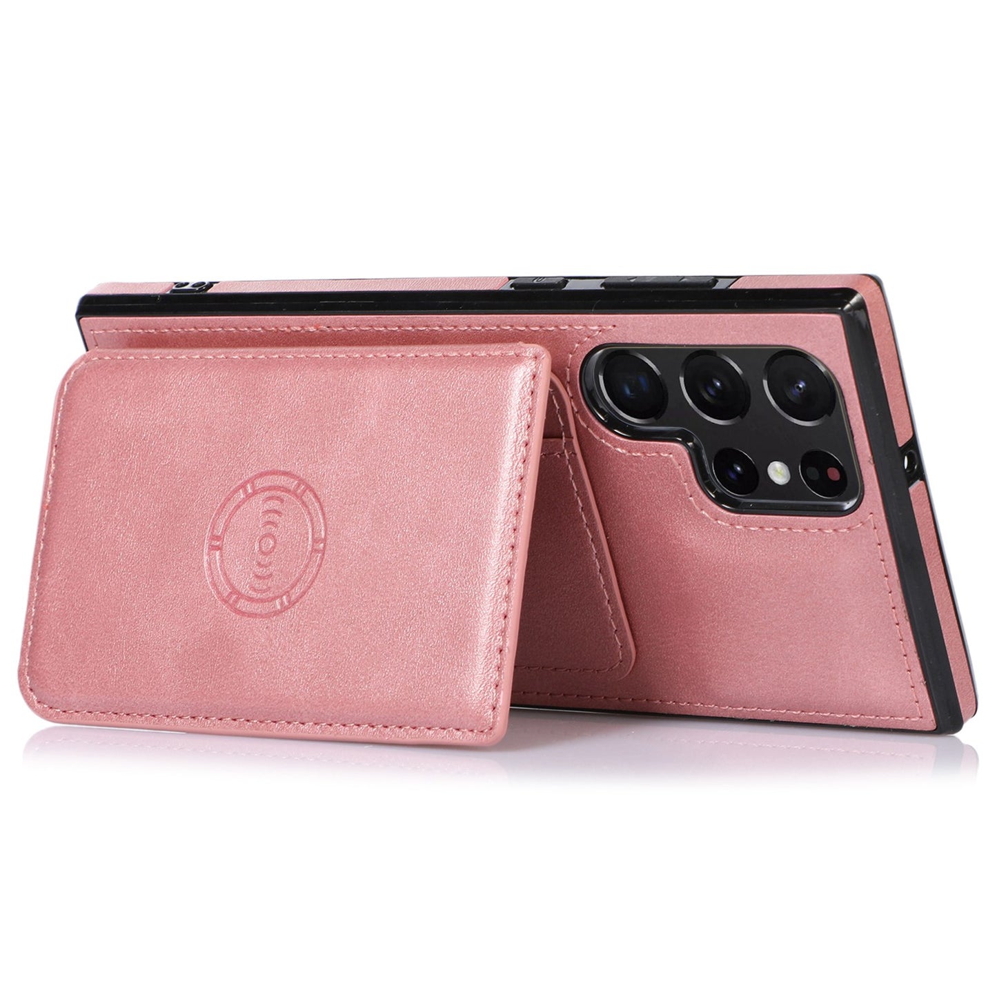 For Samsung Galaxy S24 Ultra Case Card Holder Kickstand PU Leather+TPU Phone Cover - Rose Gold