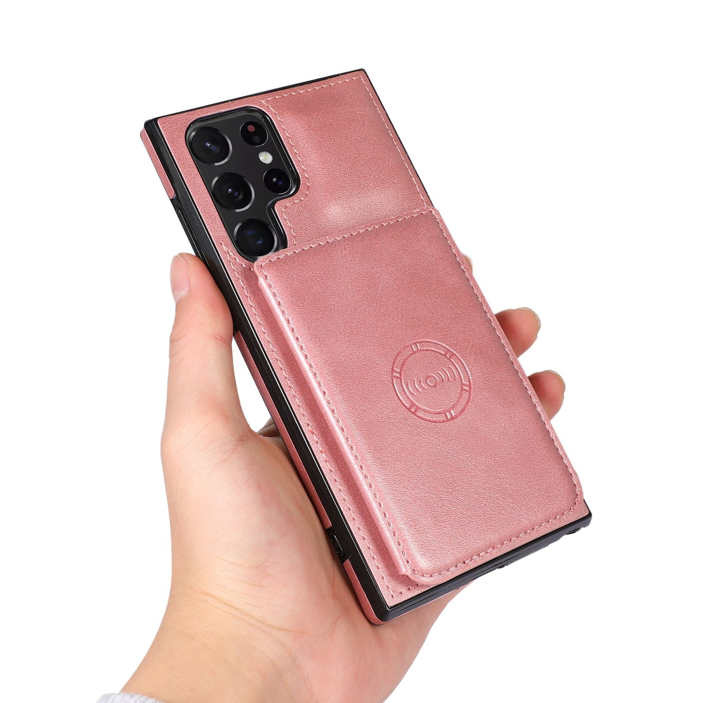 For Samsung Galaxy S24 Ultra Case Card Holder Kickstand PU Leather+TPU Phone Cover - Rose Gold