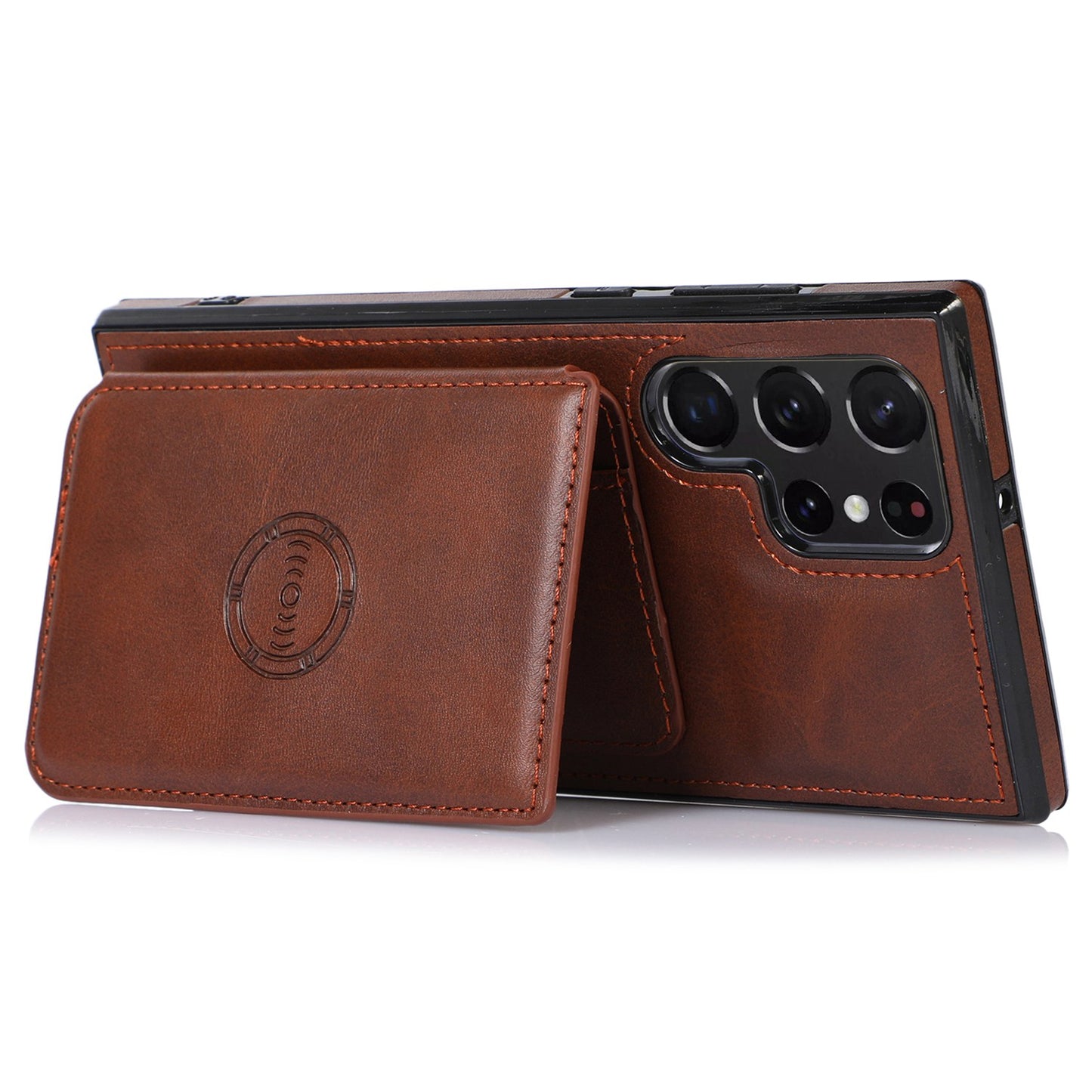 For Samsung Galaxy S24 Ultra Case Card Holder Kickstand PU Leather+TPU Phone Cover - Coffee