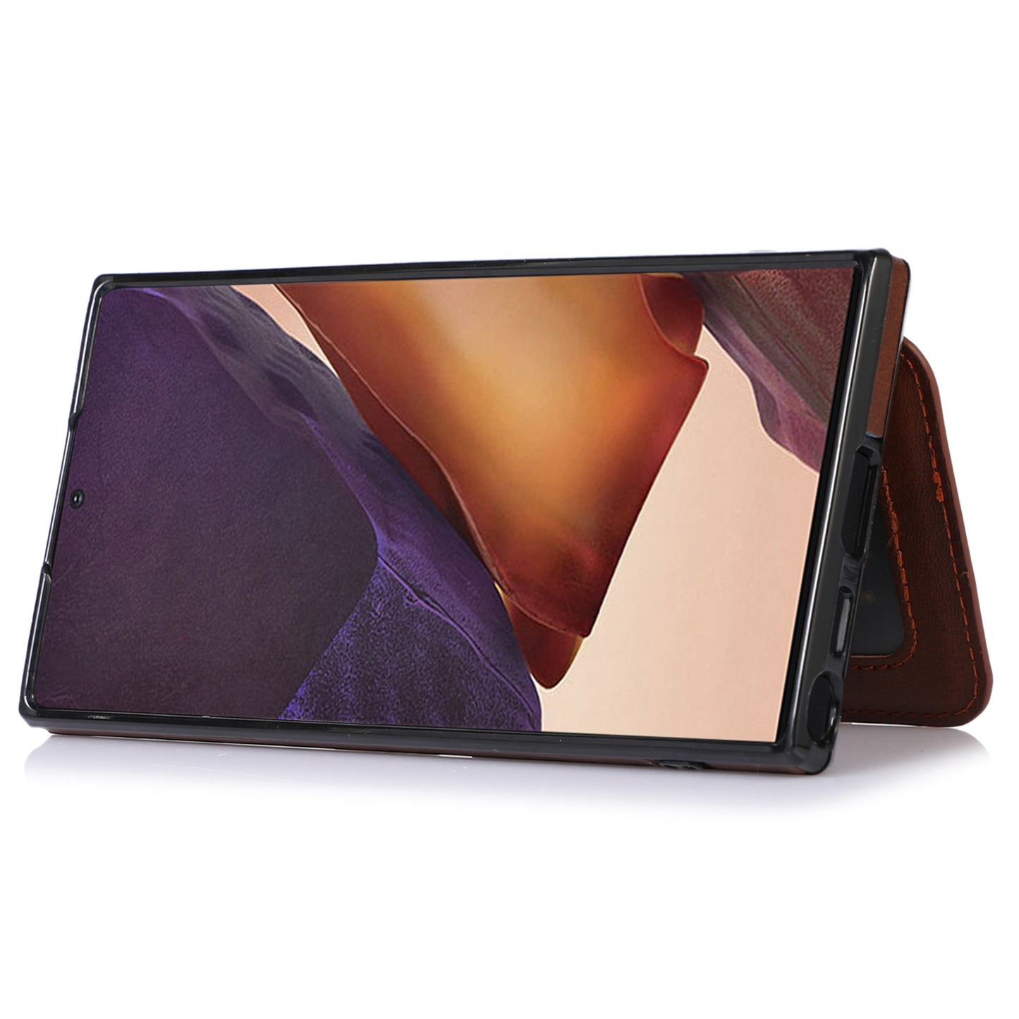 For Samsung Galaxy S24 Ultra Case Card Holder Kickstand PU Leather+TPU Phone Cover - Coffee