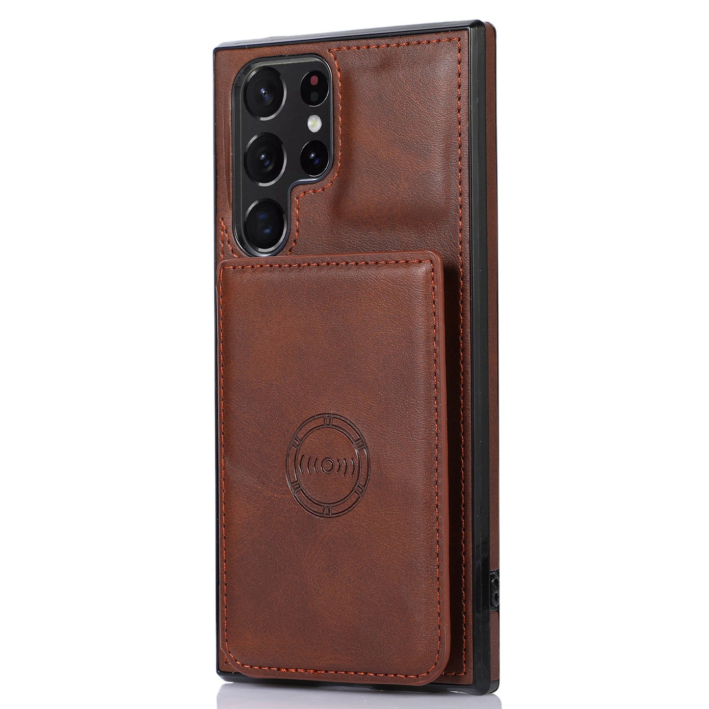 For Samsung Galaxy S24 Ultra Case Card Holder Kickstand PU Leather+TPU Phone Cover - Coffee