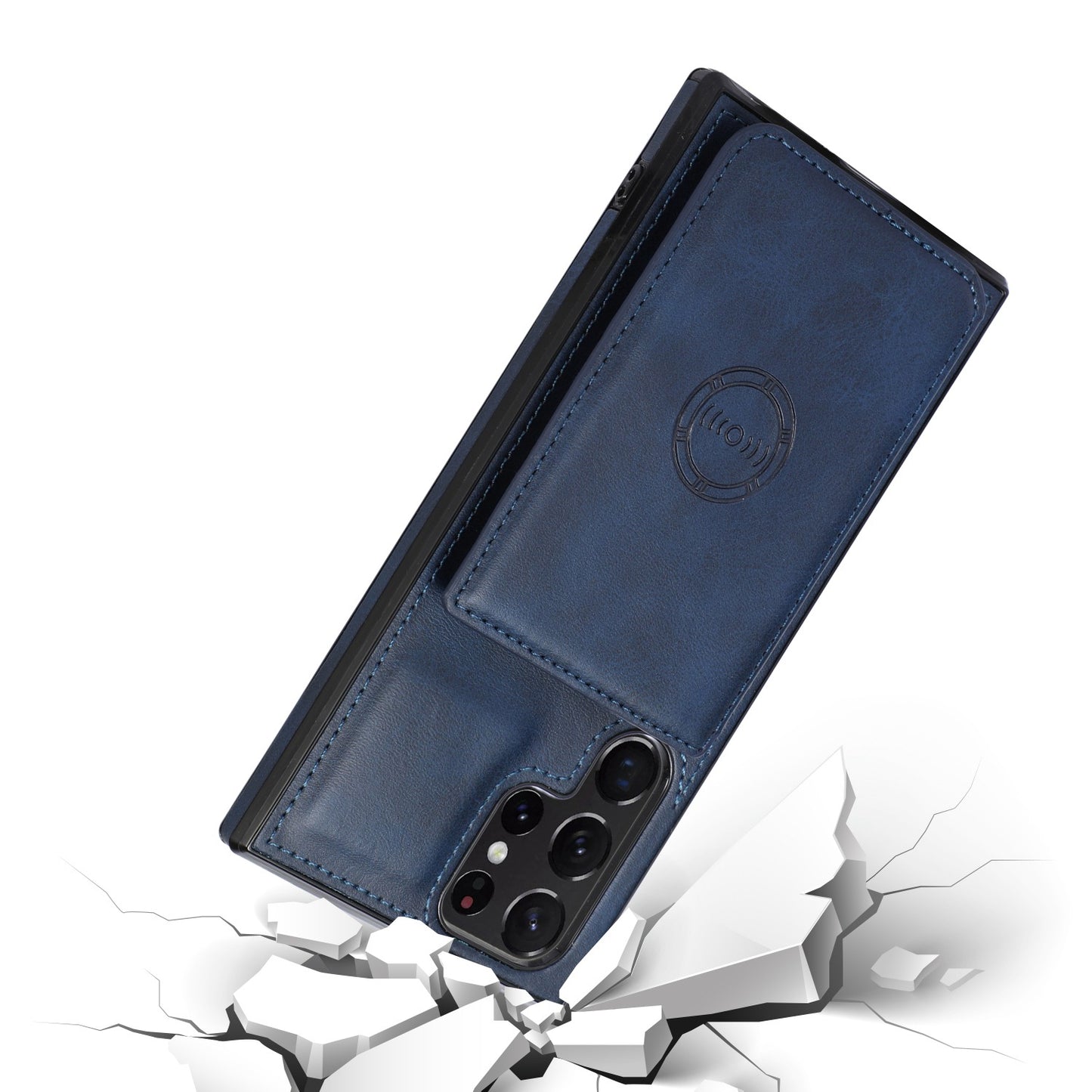 For Samsung Galaxy S24 Ultra Case Card Holder Kickstand PU Leather+TPU Phone Cover - Blue
