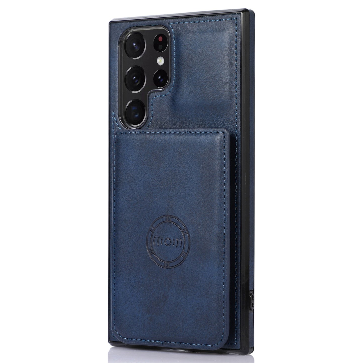 For Samsung Galaxy S24 Ultra Case Card Holder Kickstand PU Leather+TPU Phone Cover - Blue