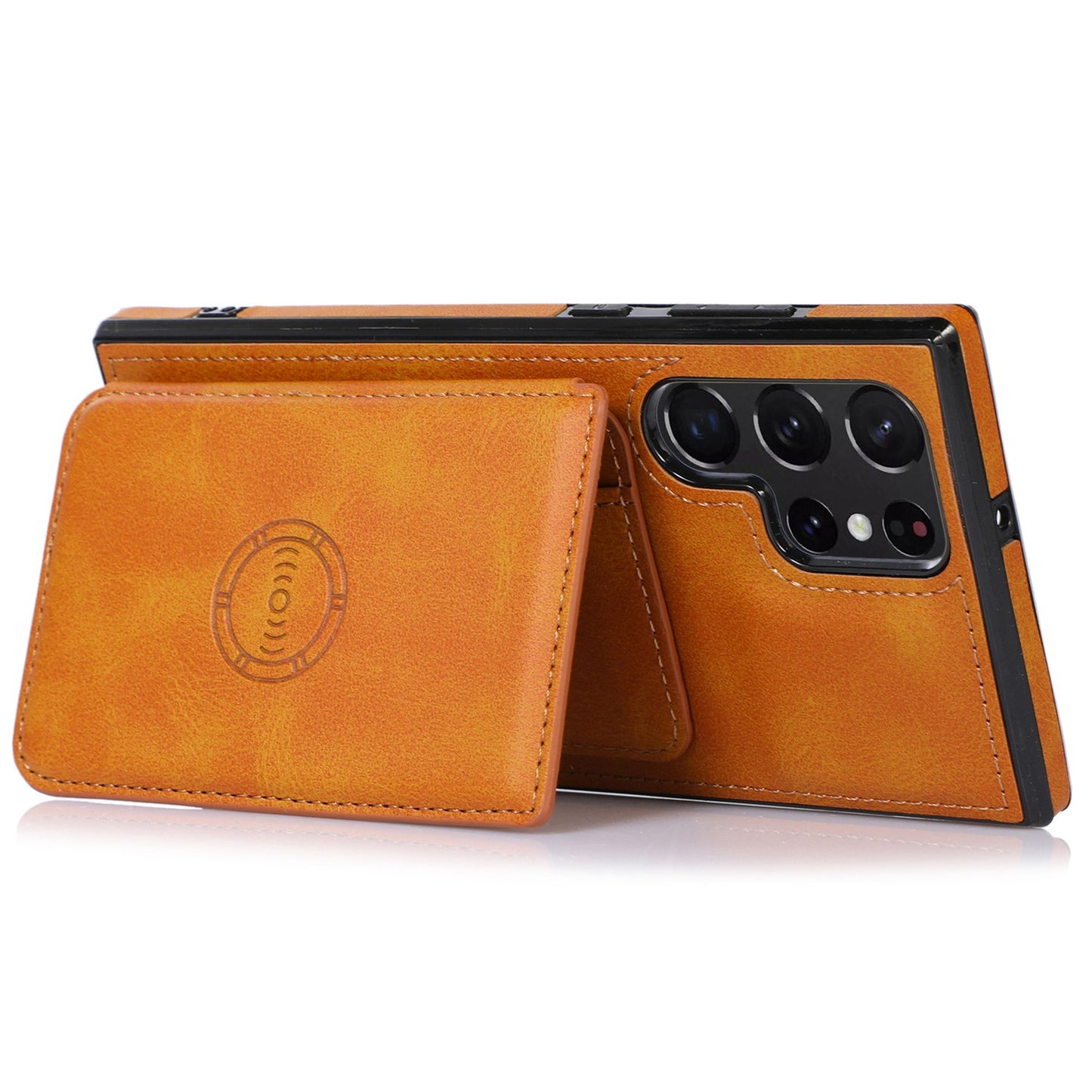 For Samsung Galaxy S24 Ultra Case Card Holder Kickstand PU Leather+TPU Phone Cover - Brown
