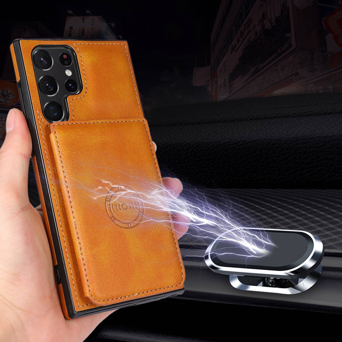 For Samsung Galaxy S24 Ultra Case Card Holder Kickstand PU Leather+TPU Phone Cover - Brown
