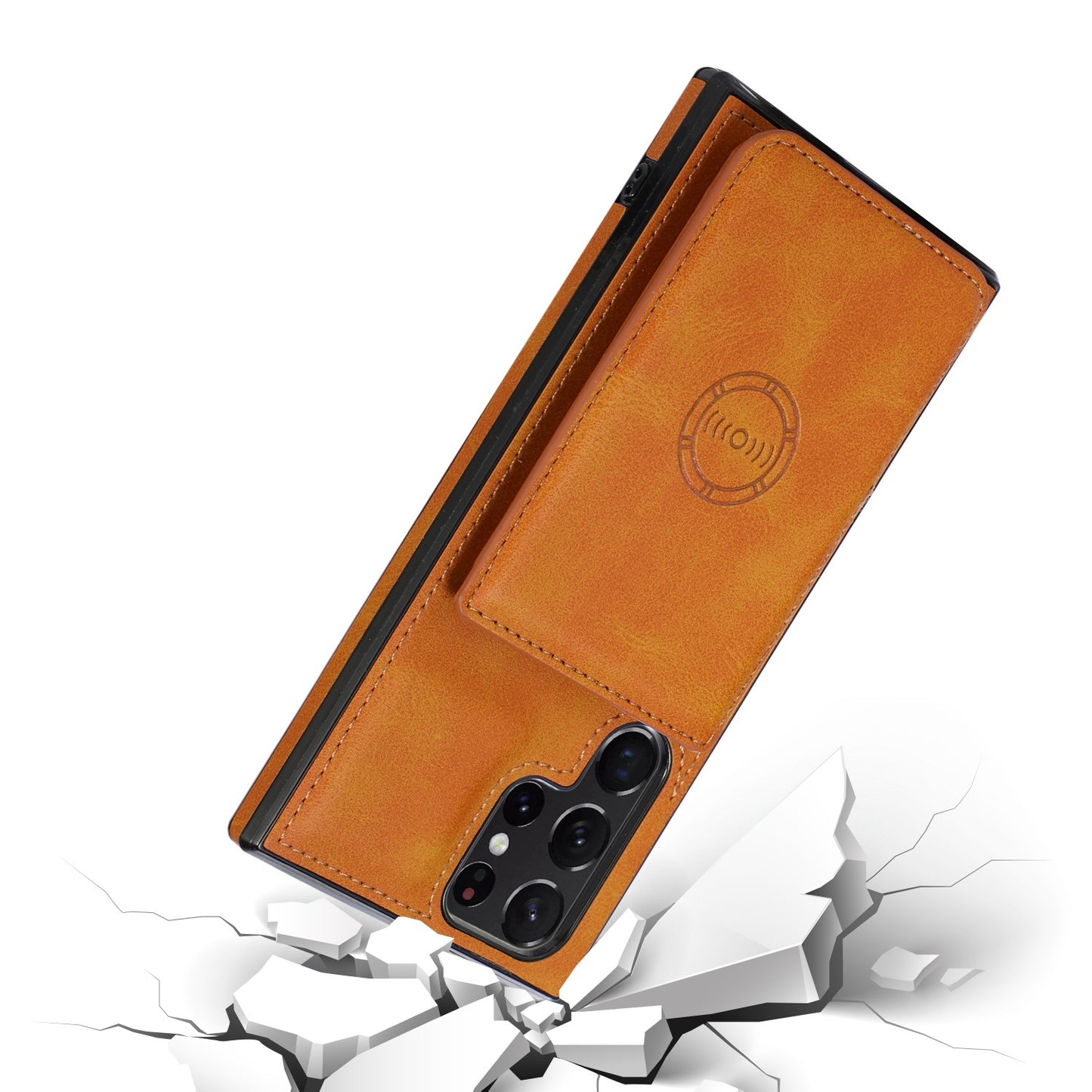 For Samsung Galaxy S24 Ultra Case Card Holder Kickstand PU Leather+TPU Phone Cover - Brown
