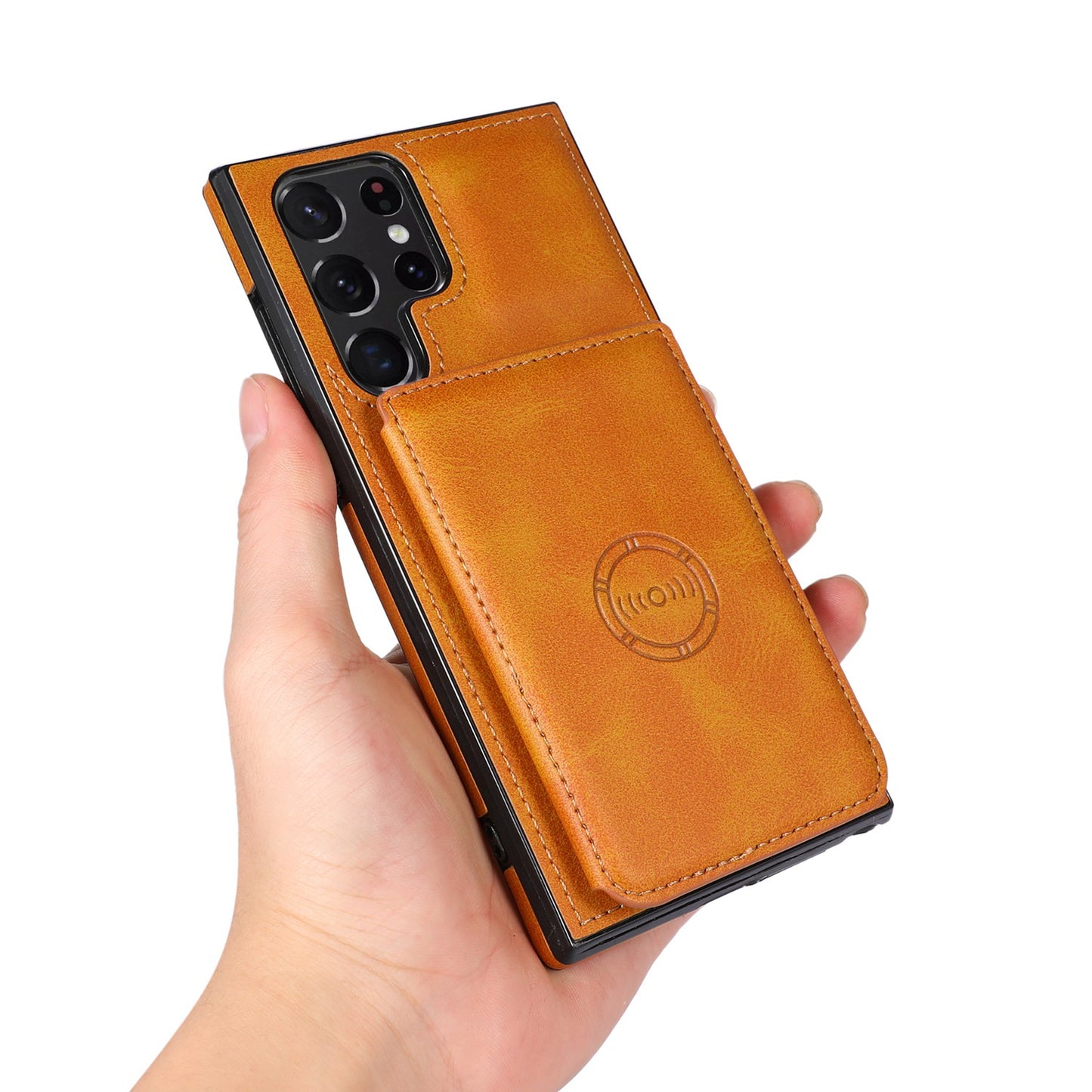 For Samsung Galaxy S24 Ultra Case Card Holder Kickstand PU Leather+TPU Phone Cover - Brown