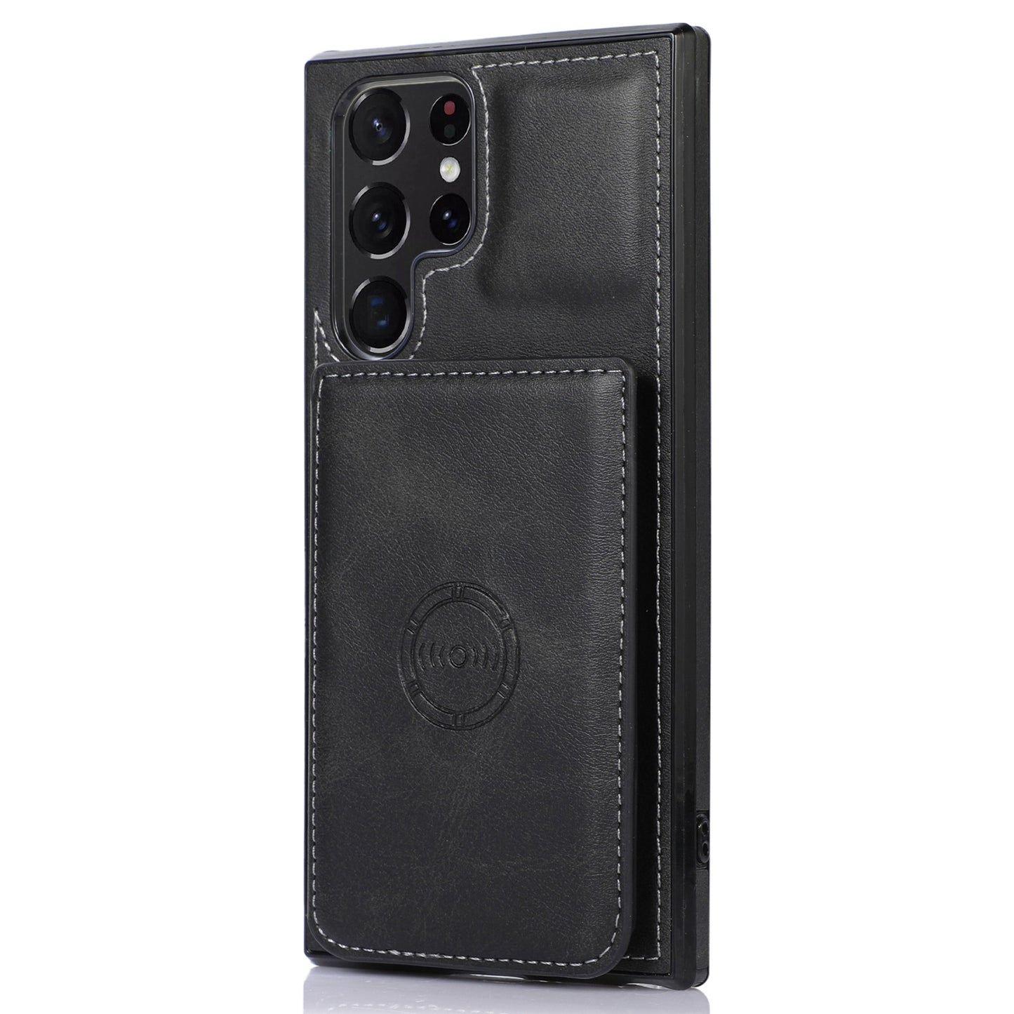 For Samsung Galaxy S24 Ultra Case Card Holder Kickstand PU Leather+TPU Phone Cover - Black