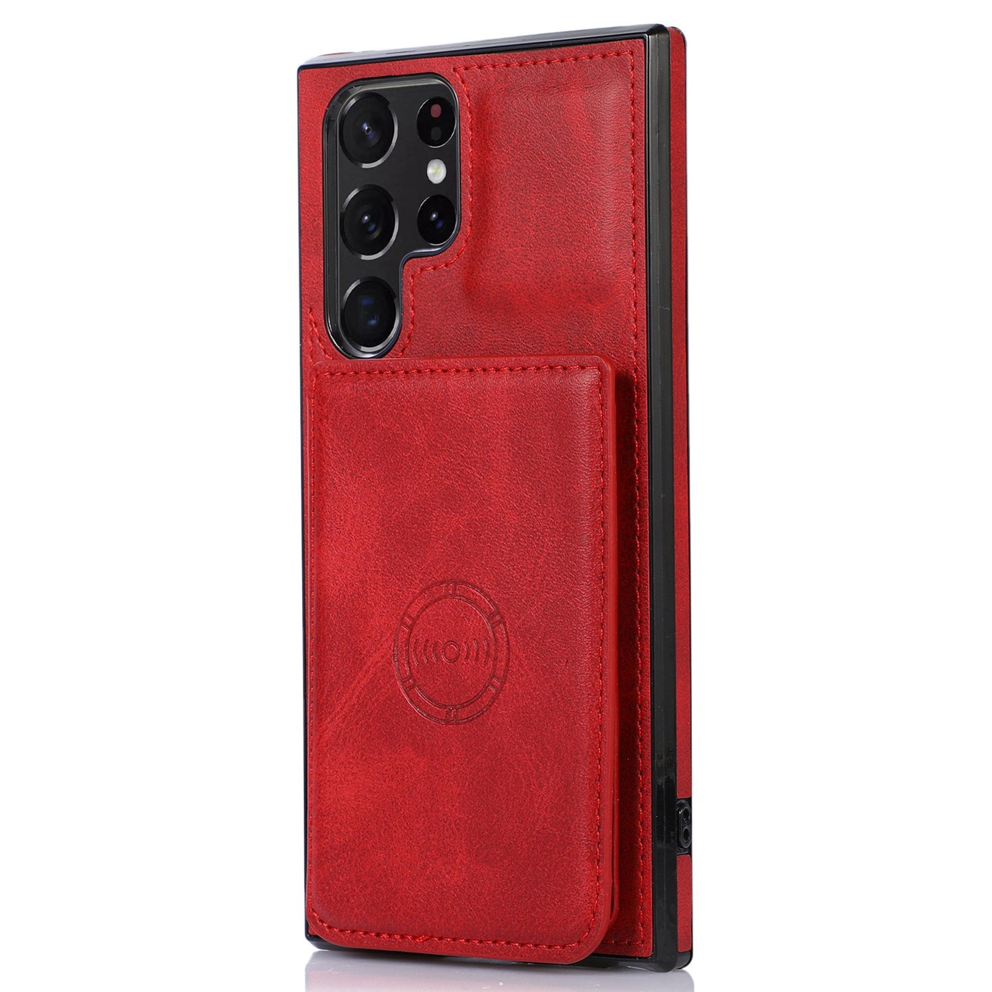 For Samsung Galaxy S24 Ultra Case Card Holder Kickstand PU Leather+TPU Phone Cover - Red