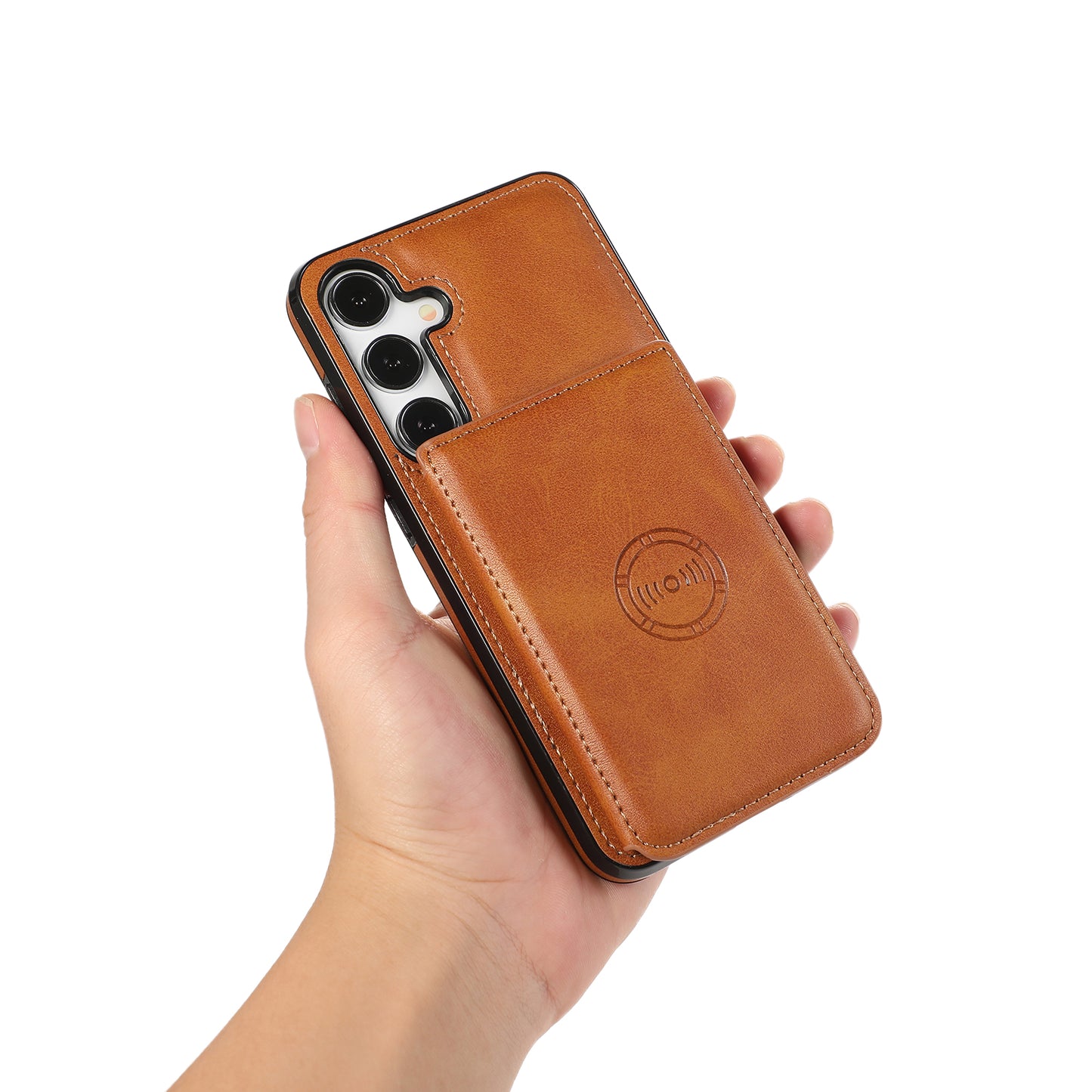 For Samsung Galaxy S24+ Cell Phone Case with Card Holder Kickstand PU Leather+TPU Cover - Brown
