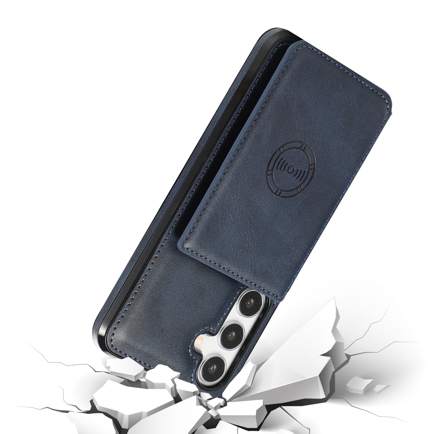 For Samsung Galaxy S24+ Cell Phone Case with Card Holder Kickstand PU Leather+TPU Cover - Blue
