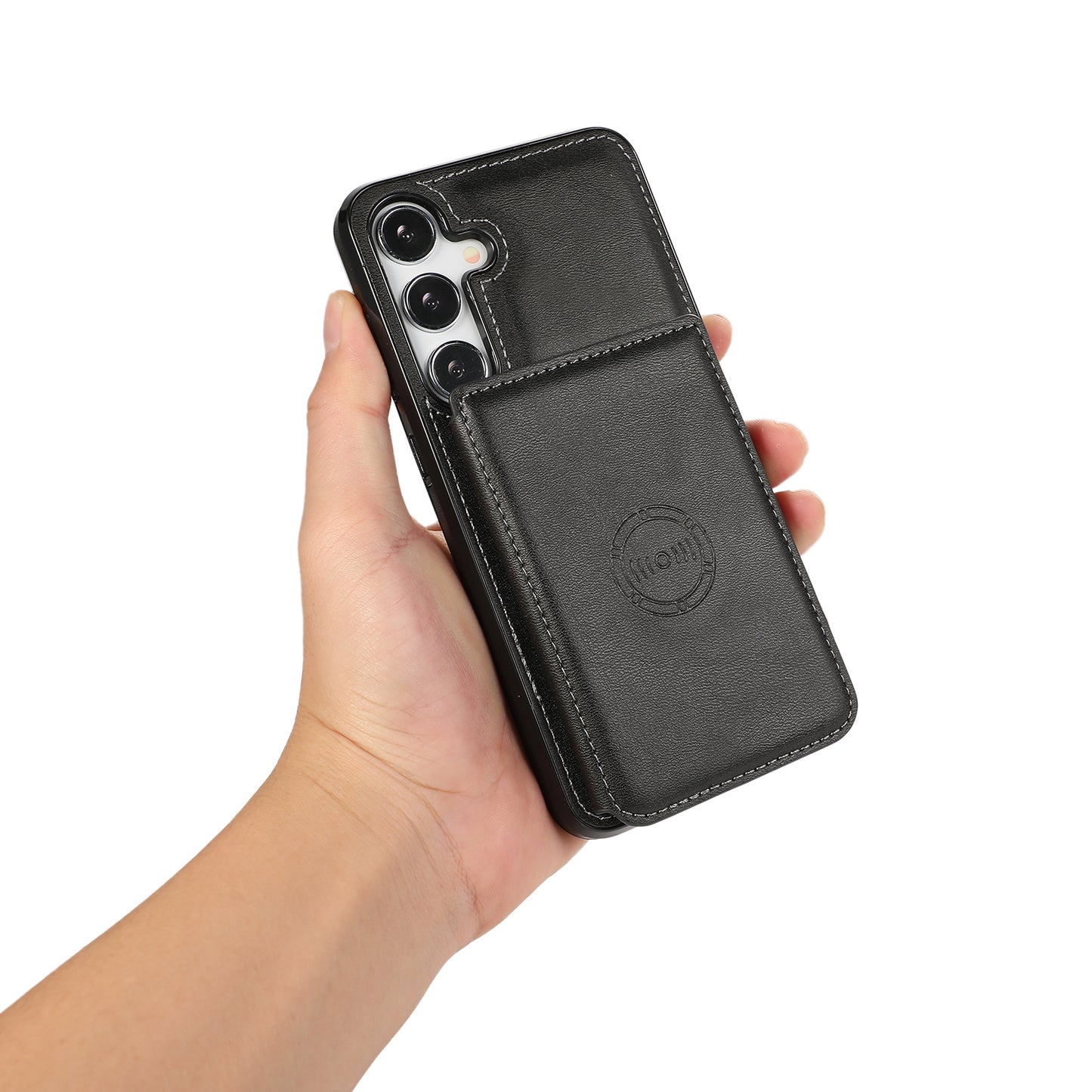 For Samsung Galaxy S24+ Cell Phone Case with Card Holder Kickstand PU Leather+TPU Cover - Black