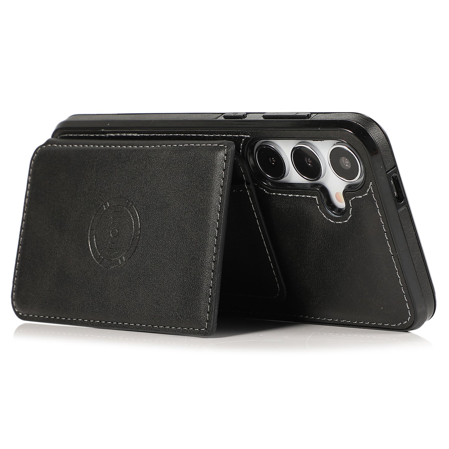 For Samsung Galaxy S24 Cell Phone Case with Card Holder PU Leather+TPU Kickstand Cover - Black