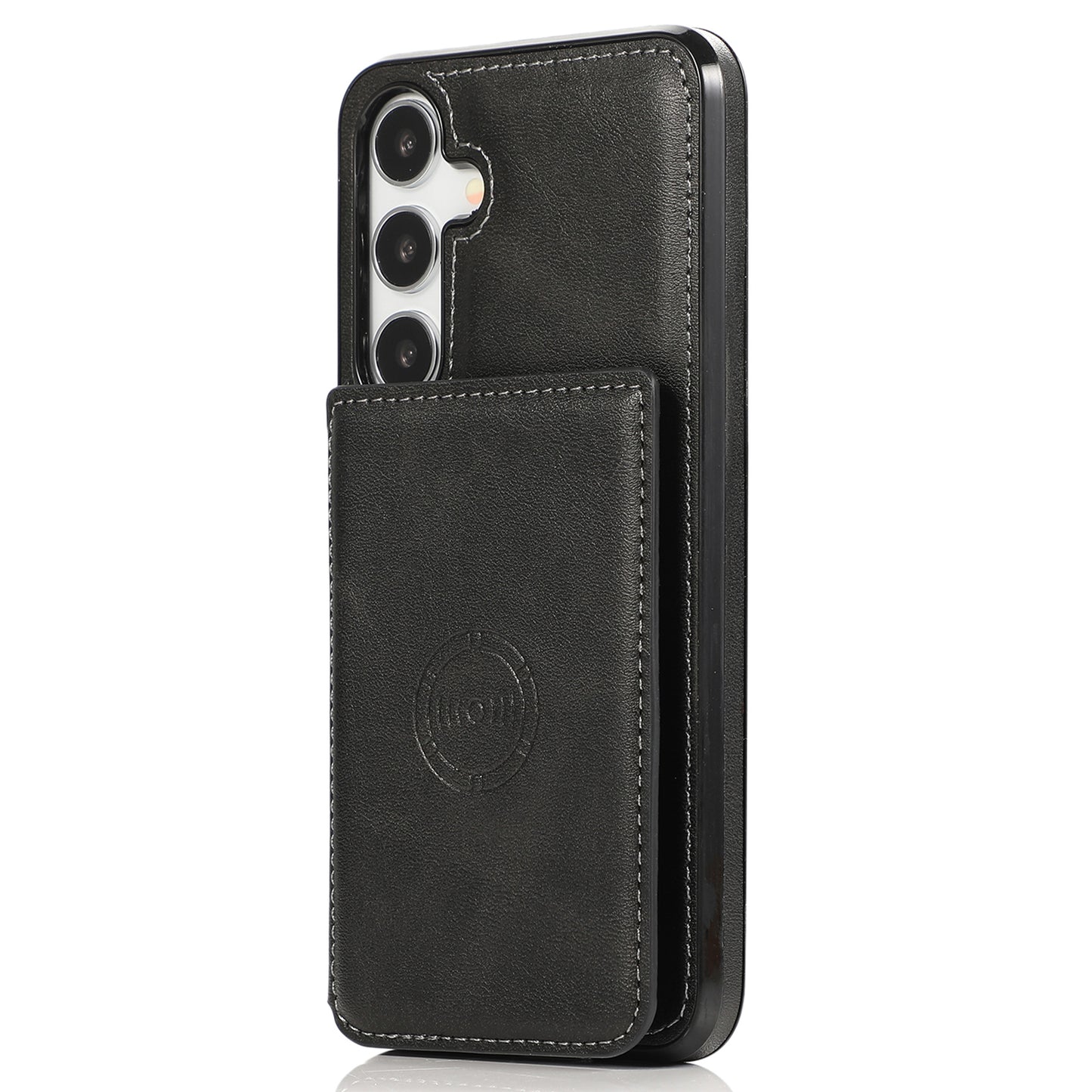 For Samsung Galaxy S24 Cell Phone Case with Card Holder PU Leather+TPU Kickstand Cover - Black