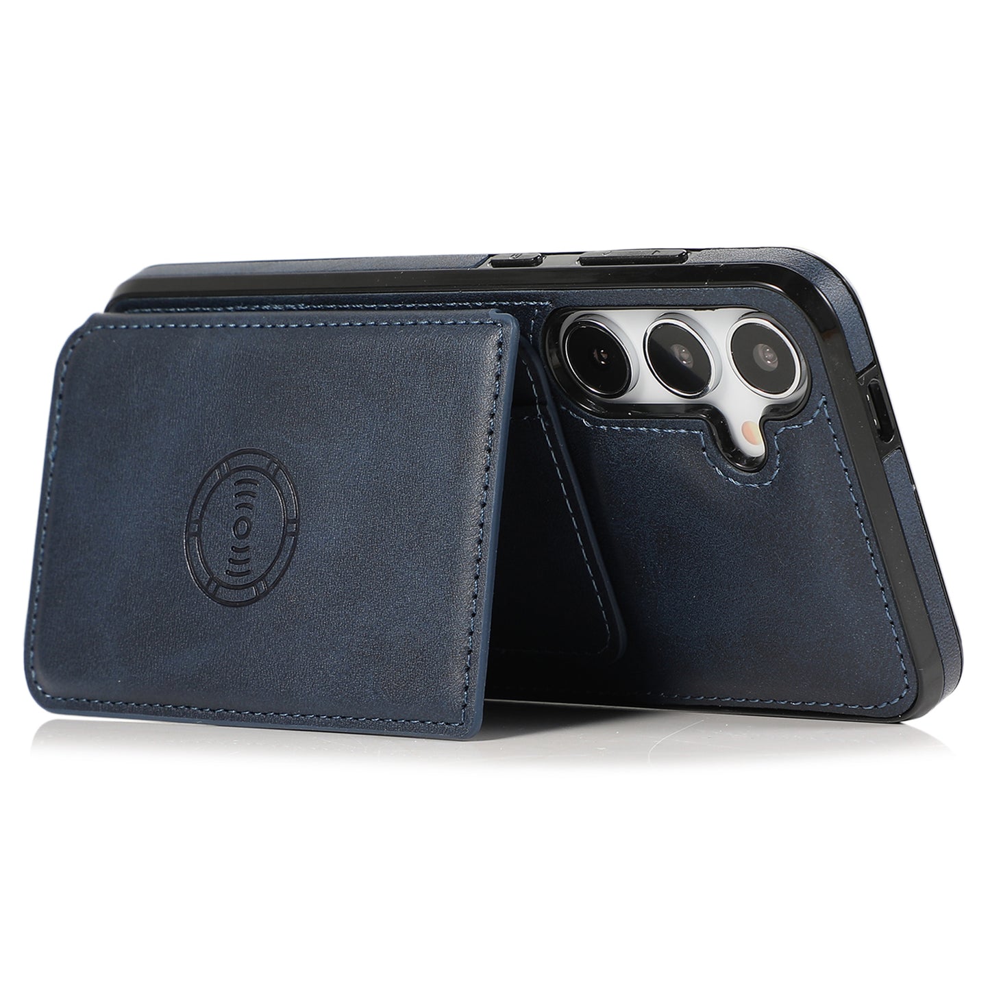 For Samsung Galaxy S24 Cell Phone Case with Card Holder PU Leather+TPU Kickstand Cover - Blue
