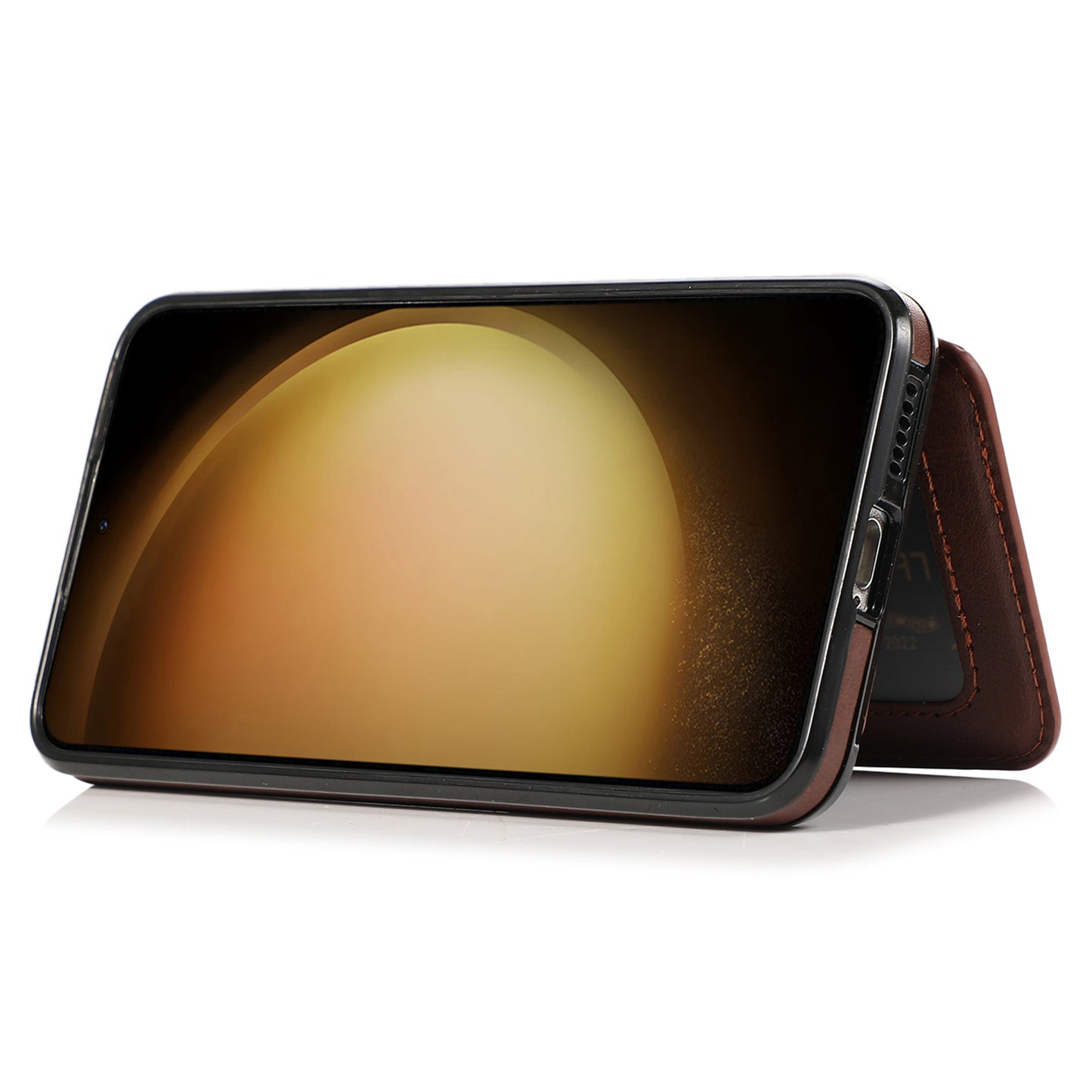 For Samsung Galaxy S24 Cell Phone Case with Card Holder PU Leather+TPU Kickstand Cover - Coffee