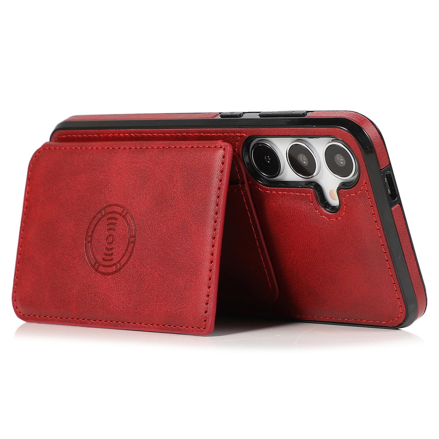 For Samsung Galaxy S24 Cell Phone Case with Card Holder PU Leather+TPU Kickstand Cover - Red