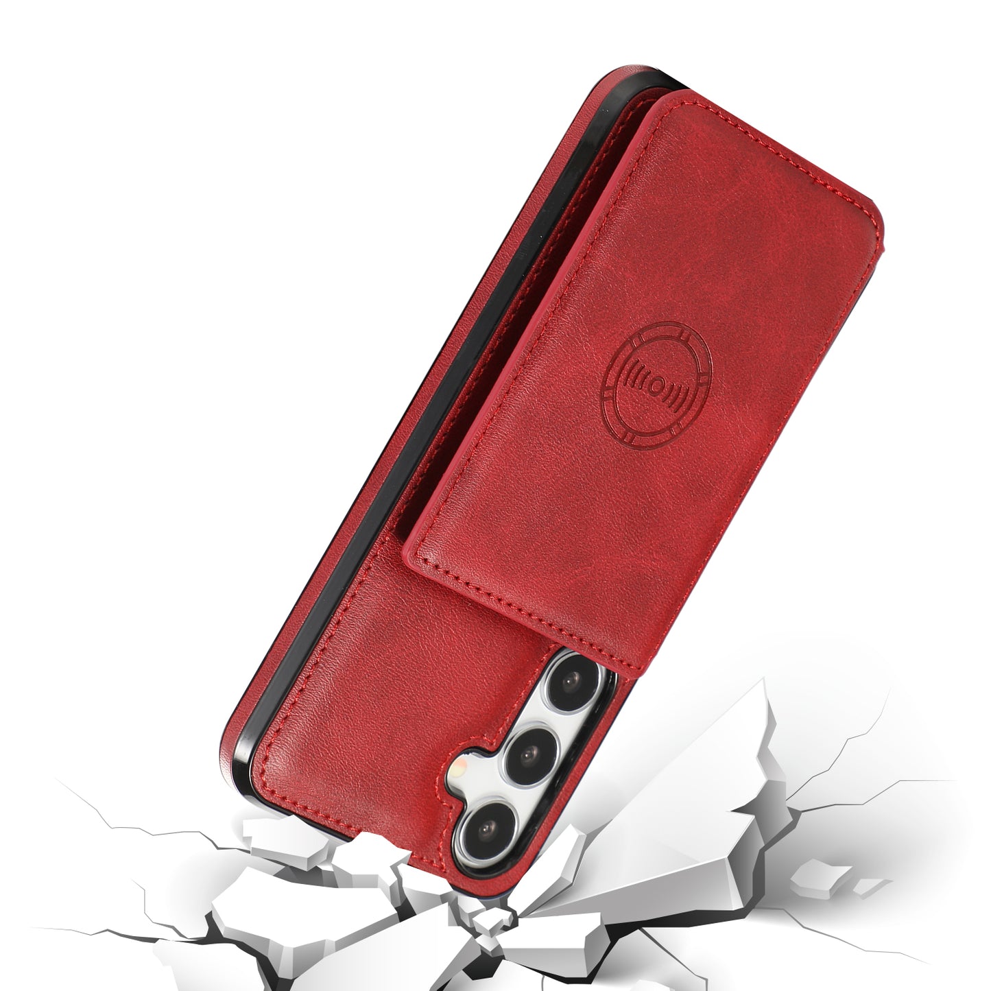 For Samsung Galaxy S24 Cell Phone Case with Card Holder PU Leather+TPU Kickstand Cover - Red