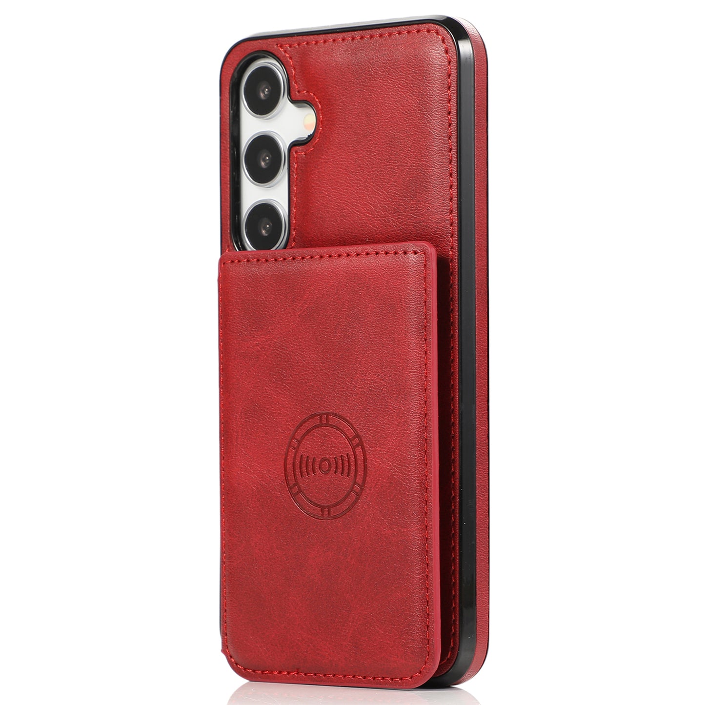 For Samsung Galaxy S24 Cell Phone Case with Card Holder PU Leather+TPU Kickstand Cover - Red