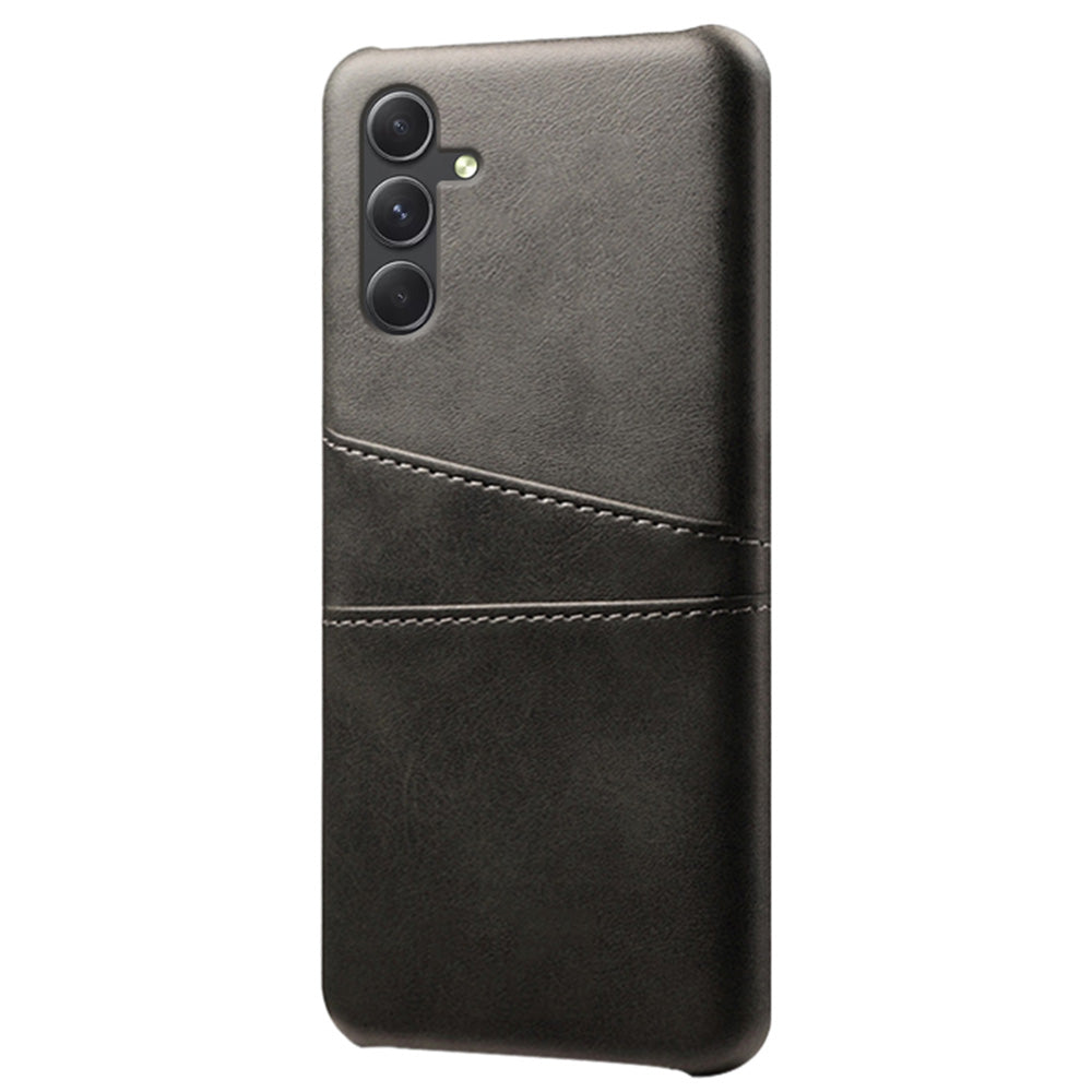 For Samsung Galaxy S24 Case PU+Hard PC Phone Protector with Dual Card Slots - Black