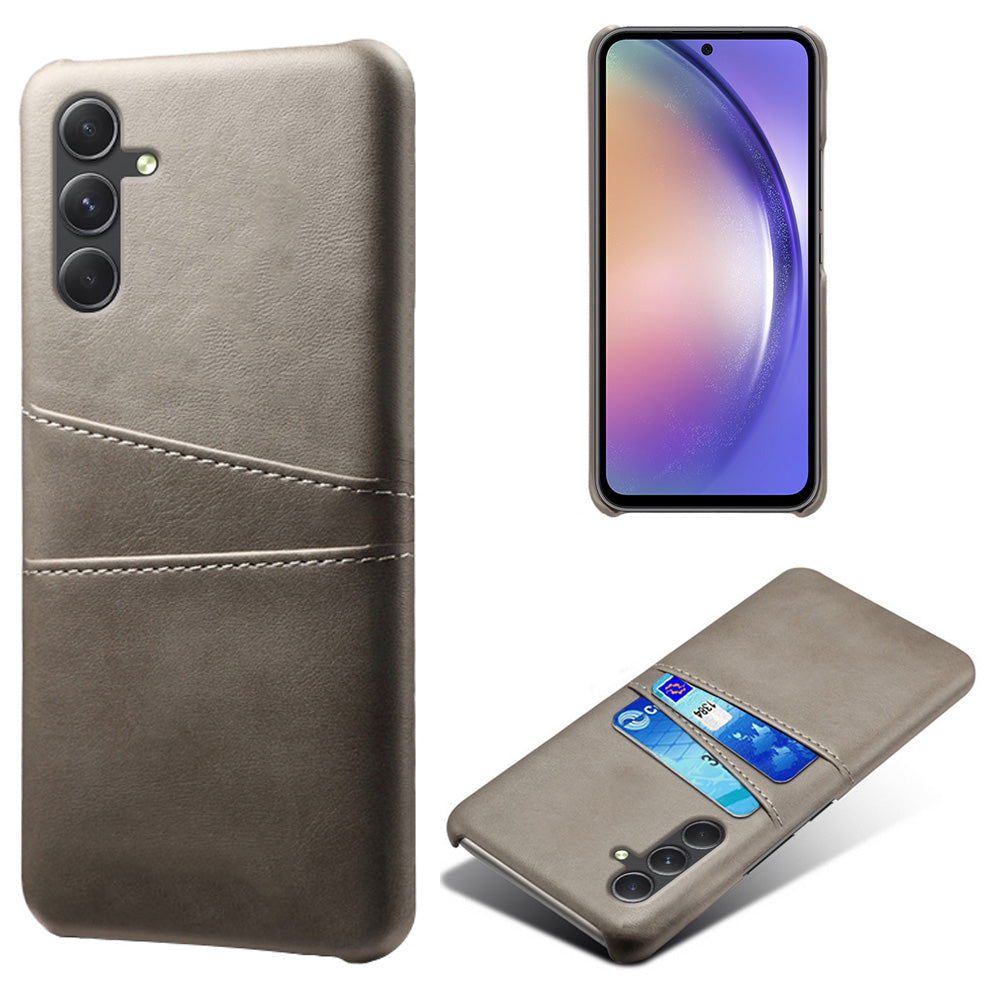 For Samsung Galaxy S24 Case PU+Hard PC Phone Protector with Dual Card Slots - Grey