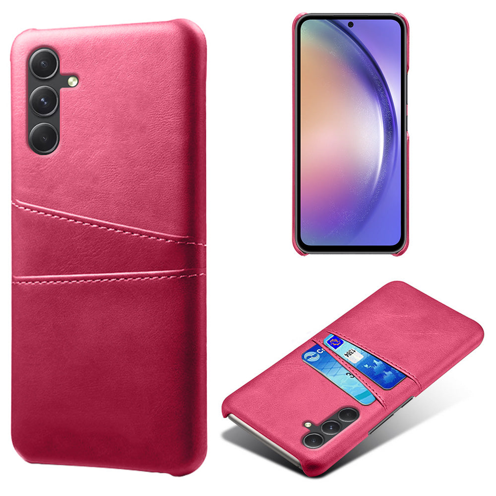For Samsung Galaxy S24 Case PU+Hard PC Phone Protector with Dual Card Slots - Rose