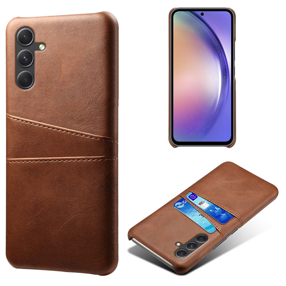For Samsung Galaxy S24 Case PU+Hard PC Phone Protector with Dual Card Slots - Brown